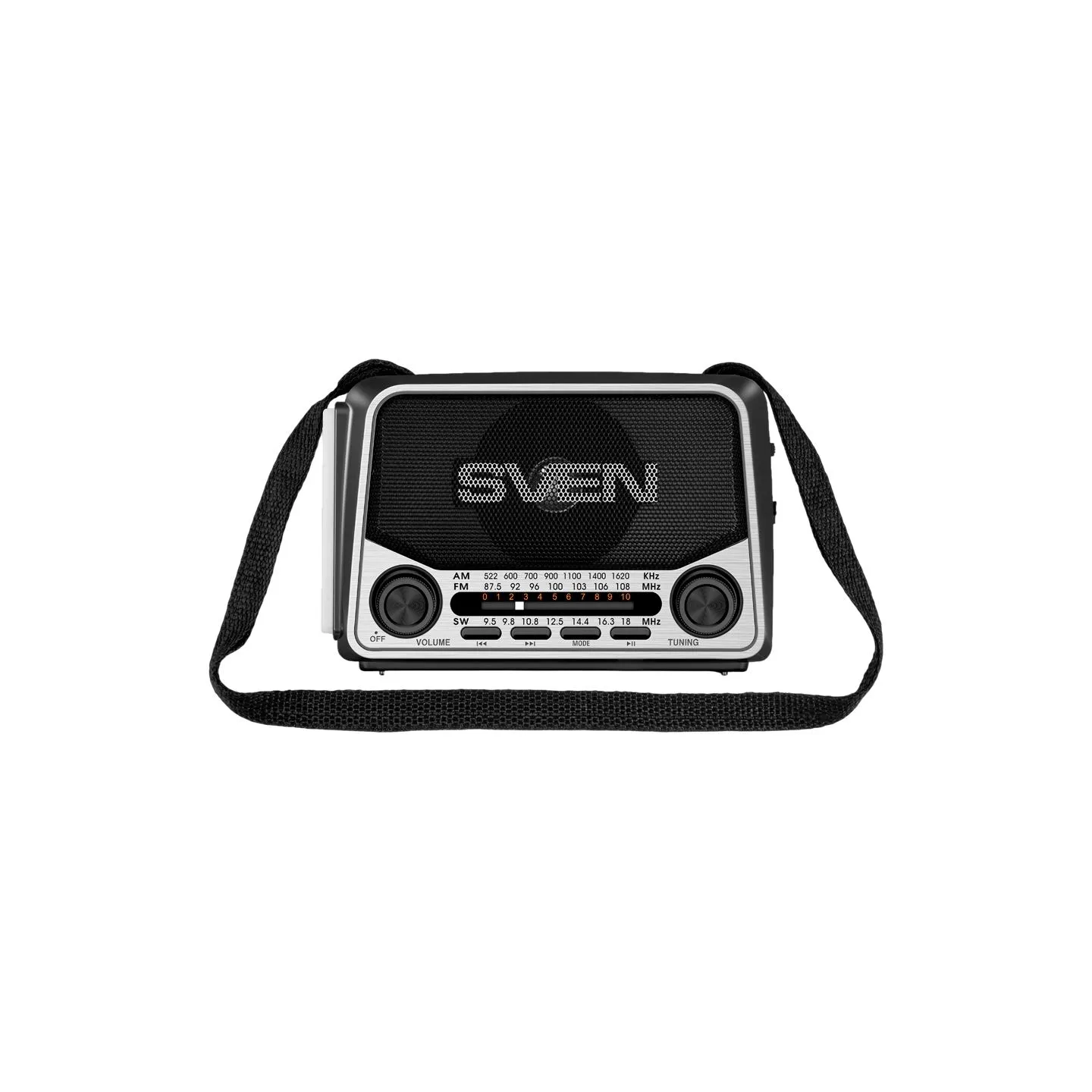 Sven Speaker SVEN SRP-150, gray (3W, Bluetooth, FM/AM/SW, USB, microSD, flashlight, battery)