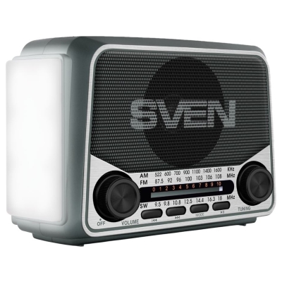Sven Speaker SVEN SRP-150, gray (3W, Bluetooth, FM/AM/SW, USB, microSD, flashlight, battery)