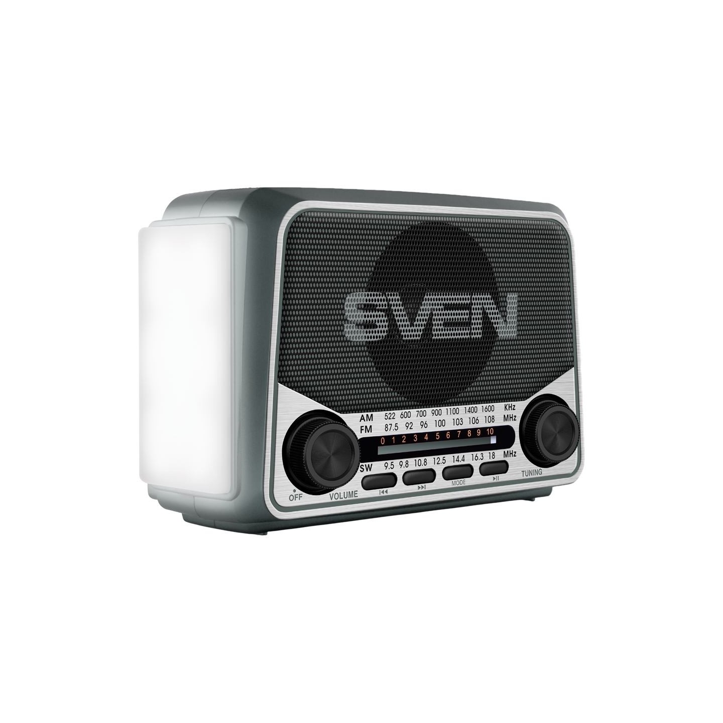 Sven Speaker SVEN SRP-150, gray (3W, Bluetooth, FM/AM/SW, USB, microSD, flashlight, battery)