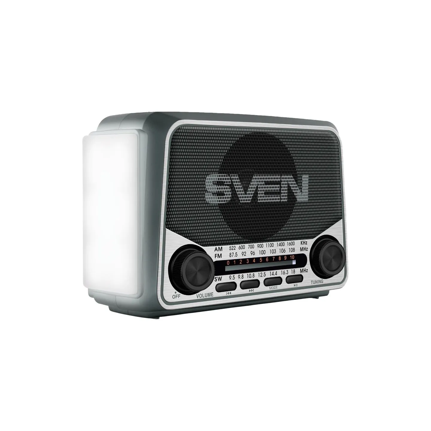 Sven Speaker SVEN SRP-150, gray (3W, Bluetooth, FM/AM/SW, USB, microSD, flashlight, battery)