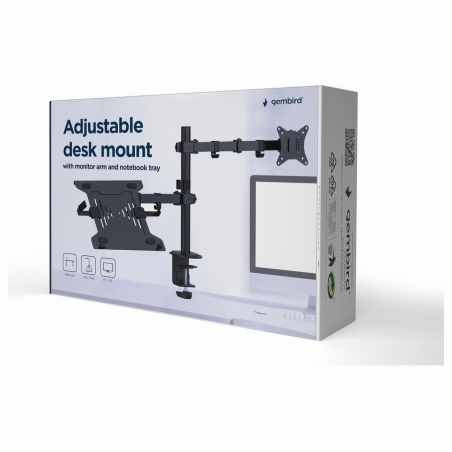 Gembird Adjustable desk mount with monitor arm and notebook tray