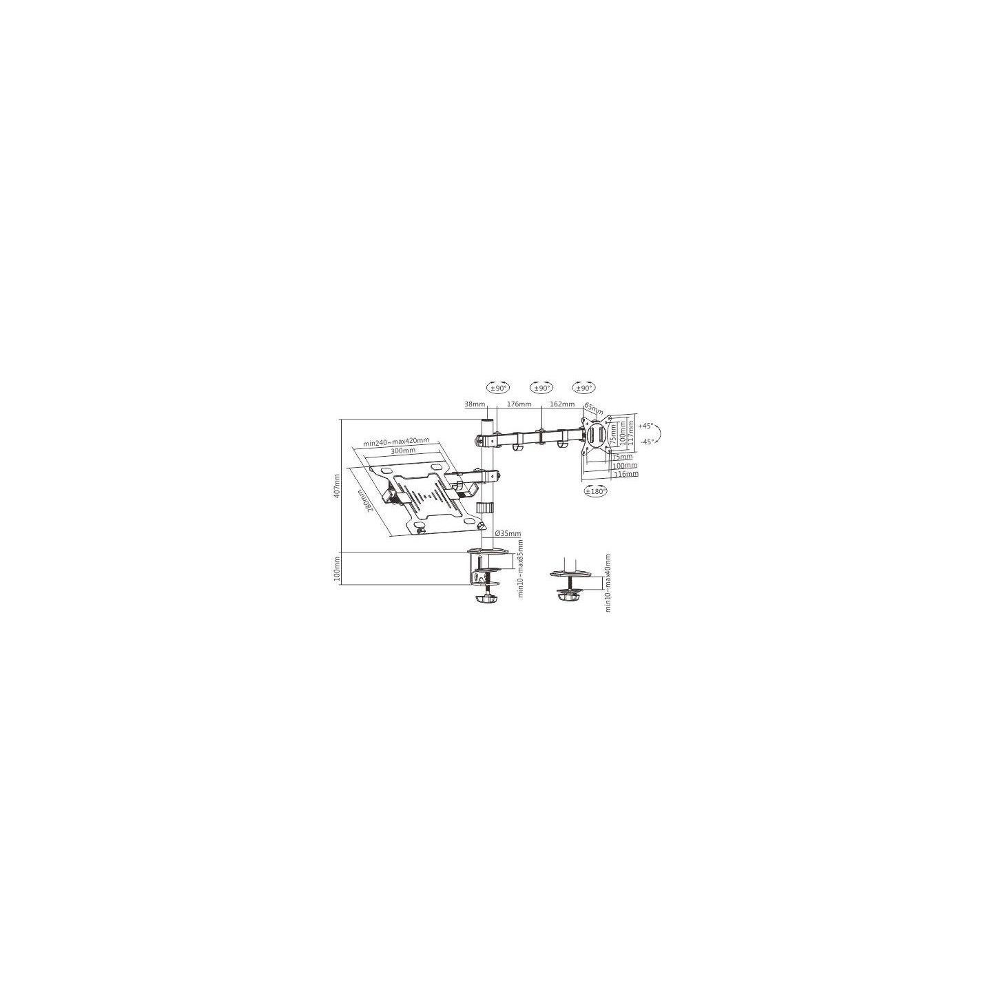 Gembird DISPLAY ACC MOUNTING ARM/NB TRAY MA-DA-03 GEMBIRD