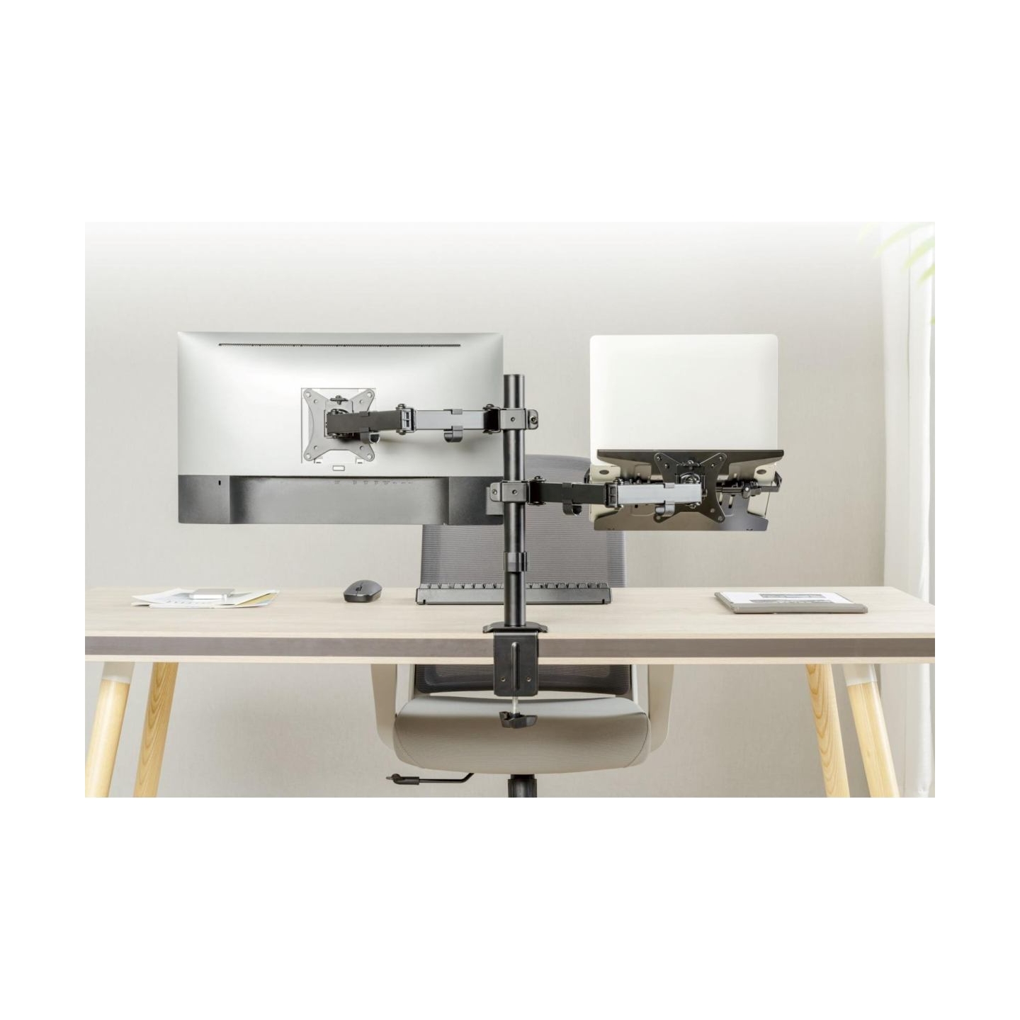 Gembird Adjustable desk mount with monitor arm and notebook tray
