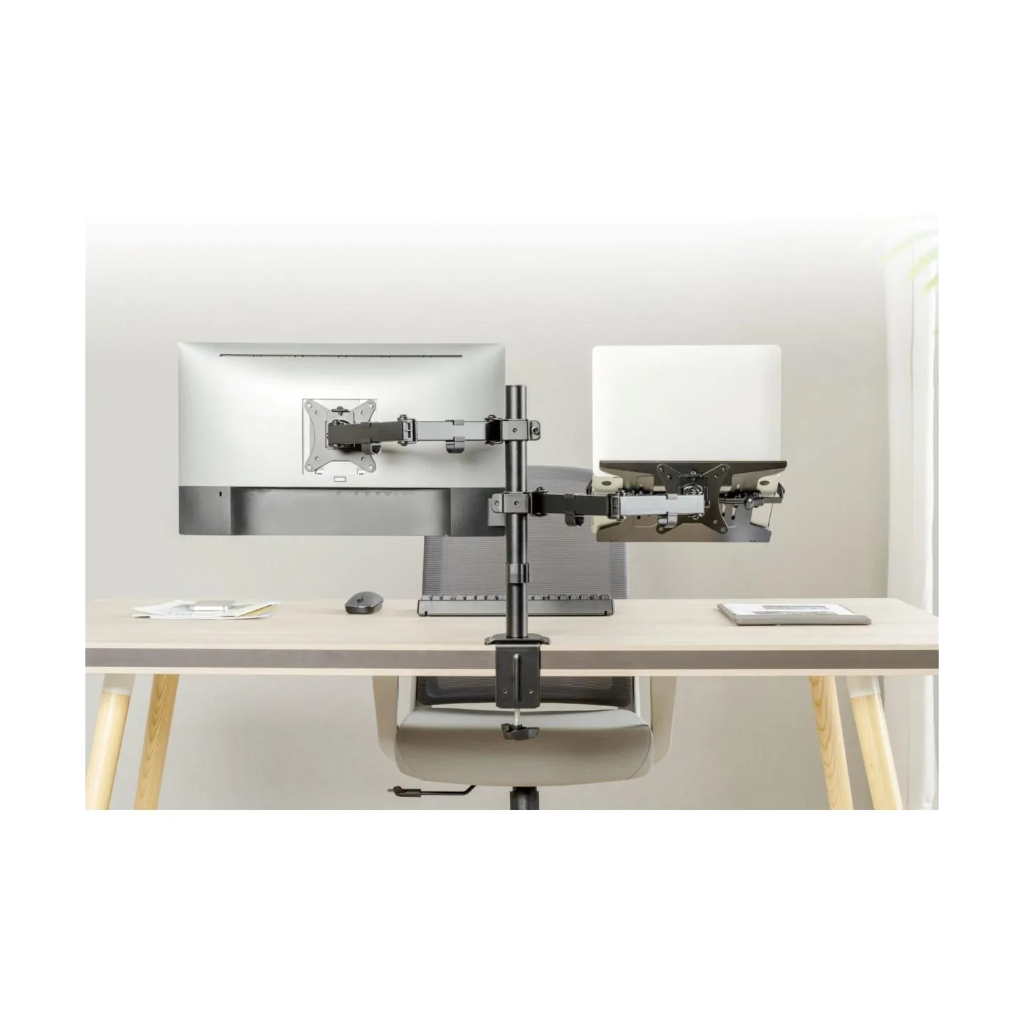 Gembird Adjustable desk mount with monitor arm and notebook tray