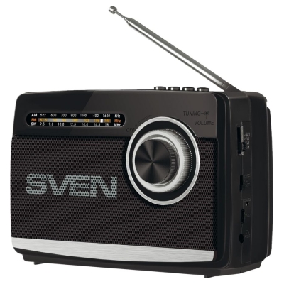 Sven Speaker SVEN SRP-155, black (3W, Bluetooth, FM/AM/SW, USB, microSD, flashlight, battery)