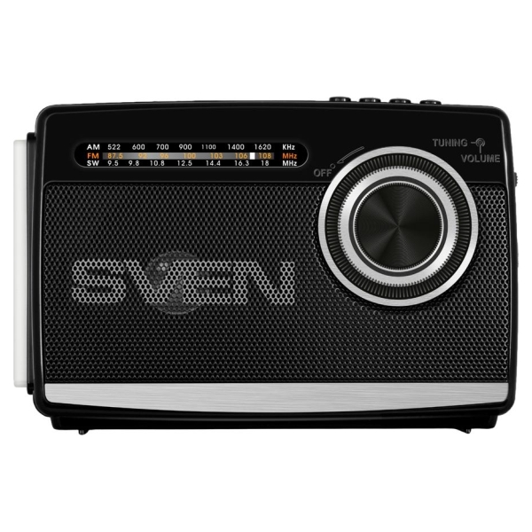 Sven Speaker SVEN SRP-155, black (3W, Bluetooth, FM/AM/SW, USB, microSD, flashlight, battery)