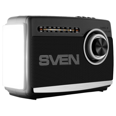 Sven Speaker SVEN SRP-155, black (3W, Bluetooth, FM/AM/SW, USB, microSD, flashlight, battery)