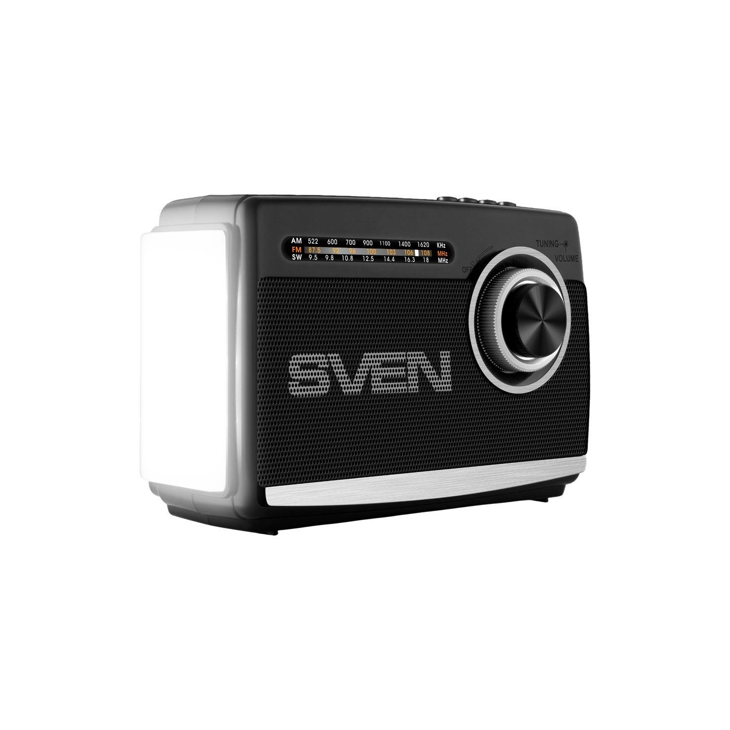 Sven Speaker SVEN SRP-155, black (3W, Bluetooth, FM/AM/SW, USB, microSD, flashlight, battery)