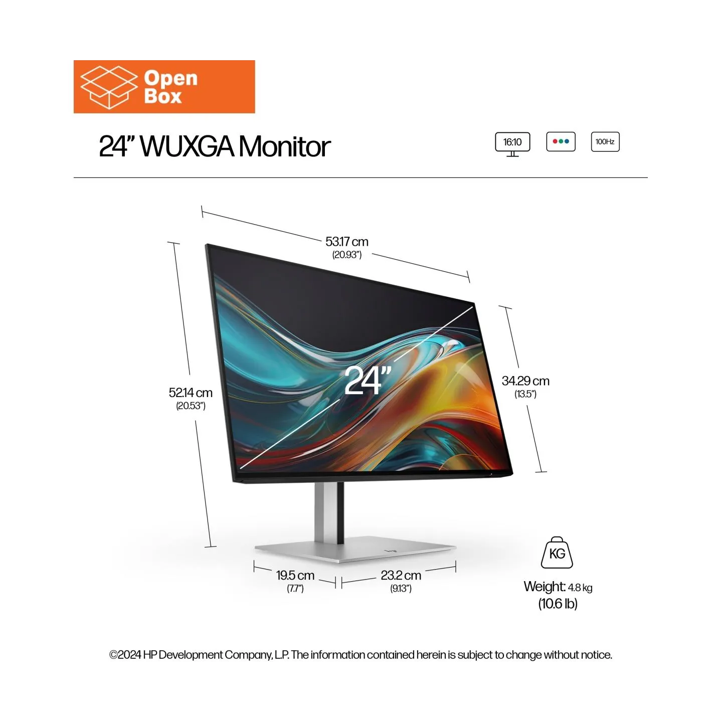 HP 724pn Series 7 Pro WUXGA Monitor - OPENBOX - 24" 1920x1200 WUXGA 350-nit 100Hz AG, IPS, HDMI/DisplayPort Daisy-Chain, 4x USB-