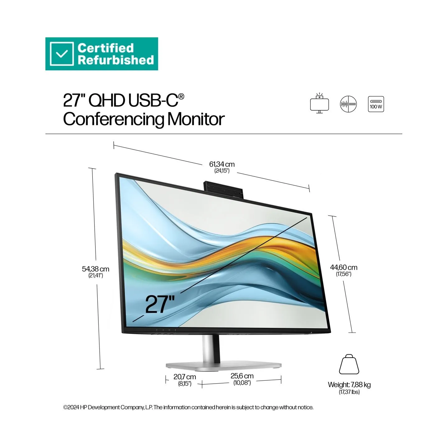 HP RENEW SILVER HP 527pm Series 5 Pro QHD Charging Monitor - 27" 2560x1440 QHD 350-nit 100Hz AG, IPS, USB-C(100W)/USB-C(15W)/HDM