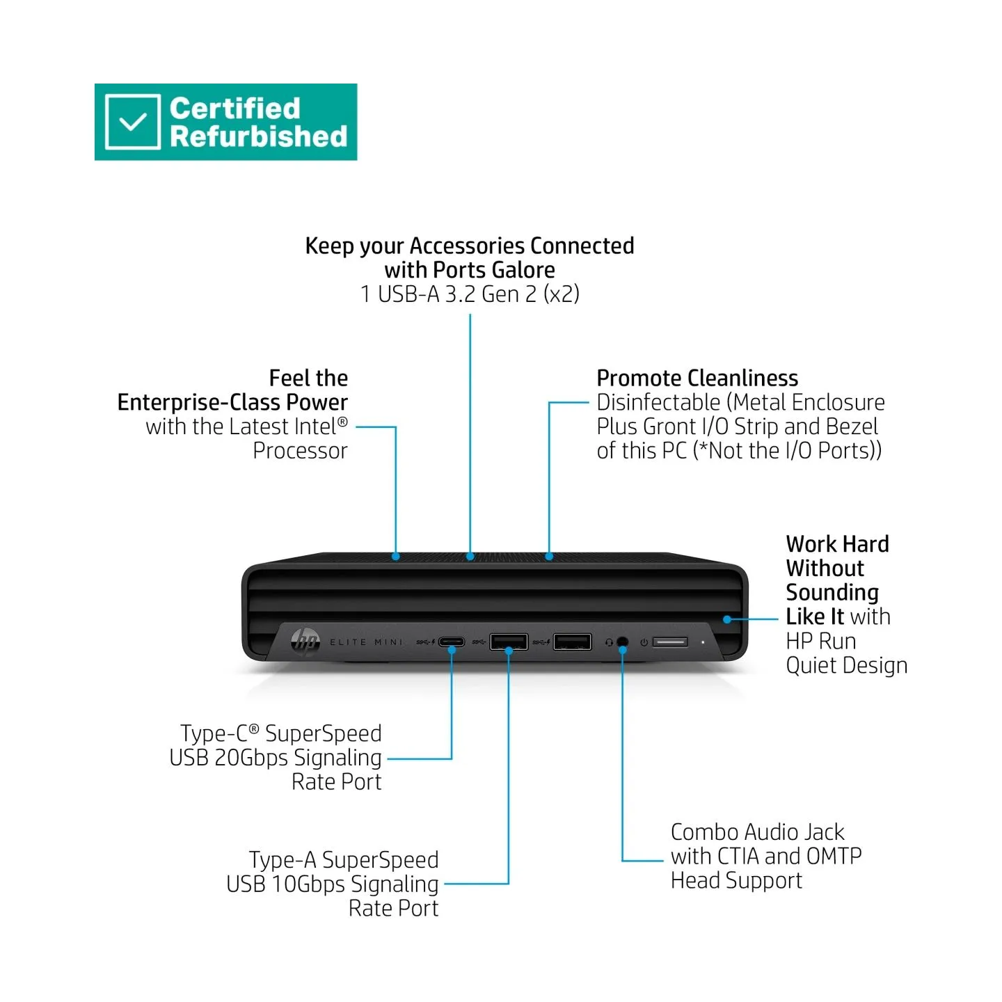 HP RENEW SILVER HP Elite 800 G9 Mini - i5-14500T, 8GB, 256GB SSD, USB Mouse, Win 11 Pro, 1 years / 622X9ETR#ABU