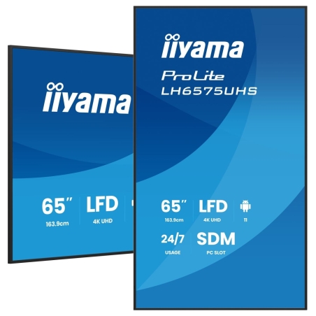 Iiyama LH6575UHS-B2AG 65" 4K UHD Professional Digital Signage 24/7 display featuring Android OS, FailOver and Intel® SDM slot / 