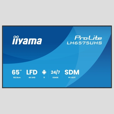 Iiyama LH6575UHS-B2AG 65" 4K UHD Professional Digital Signage 24/7 display featuring Android OS, FailOver and Intel® SDM slot / 