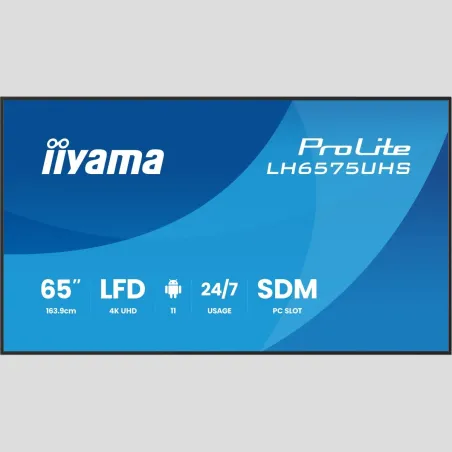 Iiyama LH6575UHS-B2AG 65" 4K UHD Professional Digital Signage 24/7 display featuring Android OS, FailOver and Intel® SDM slot / 