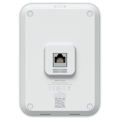 Ubiquiti UniFin U70IW Wall mounted WiFi 7 AP with 4 spatial streams and an integreated 2.5GbE PoE switch desined for hospitality
