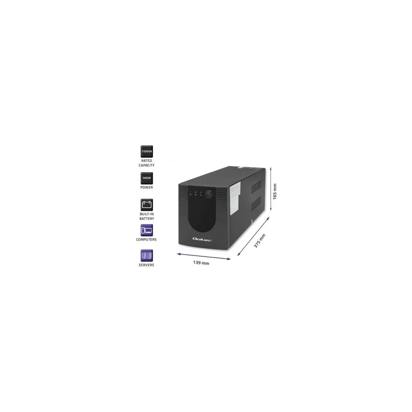 Qoltec 53776 UPS 1500VA 900W