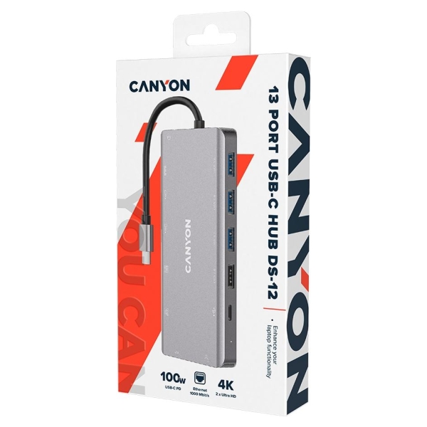 Canyon hub DS-12 13in1 4k USB-C Dark Grey