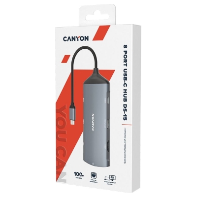 Canyon hub DS-15 8in1 4k USB-C Dark Grey