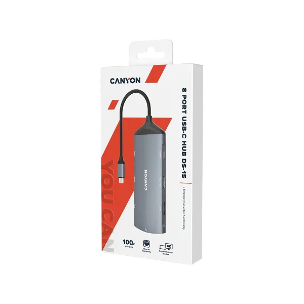 Canyon hub DS-15 8in1 4k USB-C Dark Grey