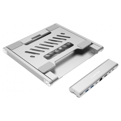 Canyon Laptop stands with hub, TYPE C F to HDMI2.0+2USB3.0+USBC3.0+RJ45+PD, TYEP C TO C cable 1m white with Emarker: HUSB332A, M