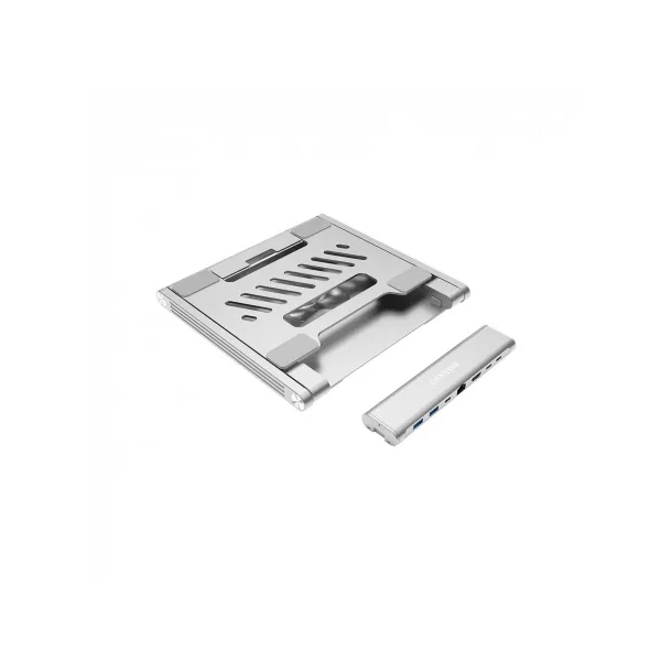 Canyon Laptop stands with hub, TYPE C F to HDMI2.0+2USB3.0+USBC3.0+RJ45+PD, TYEP C TO C cable 1m white with Emarker: HUSB332A, M