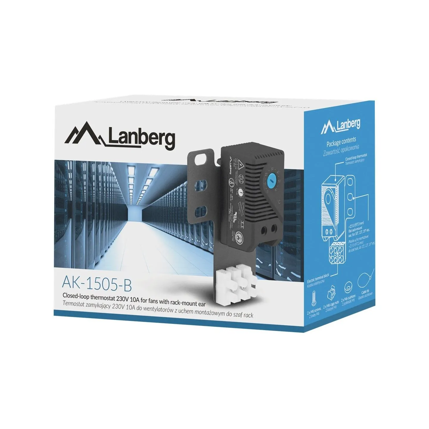 Lanberg Closed-loop thermostat 10A for rack cabinets with 19" ear and terminal block | AK-1505-B | Black