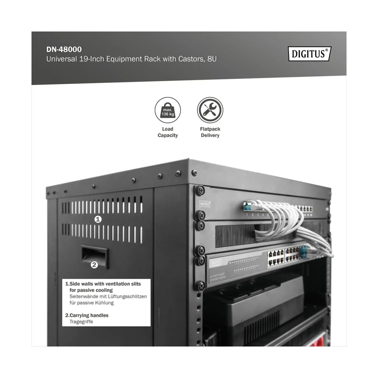 Digitus Universal 19-Inch Equipment Rack with Castors, 8U | DN-48000