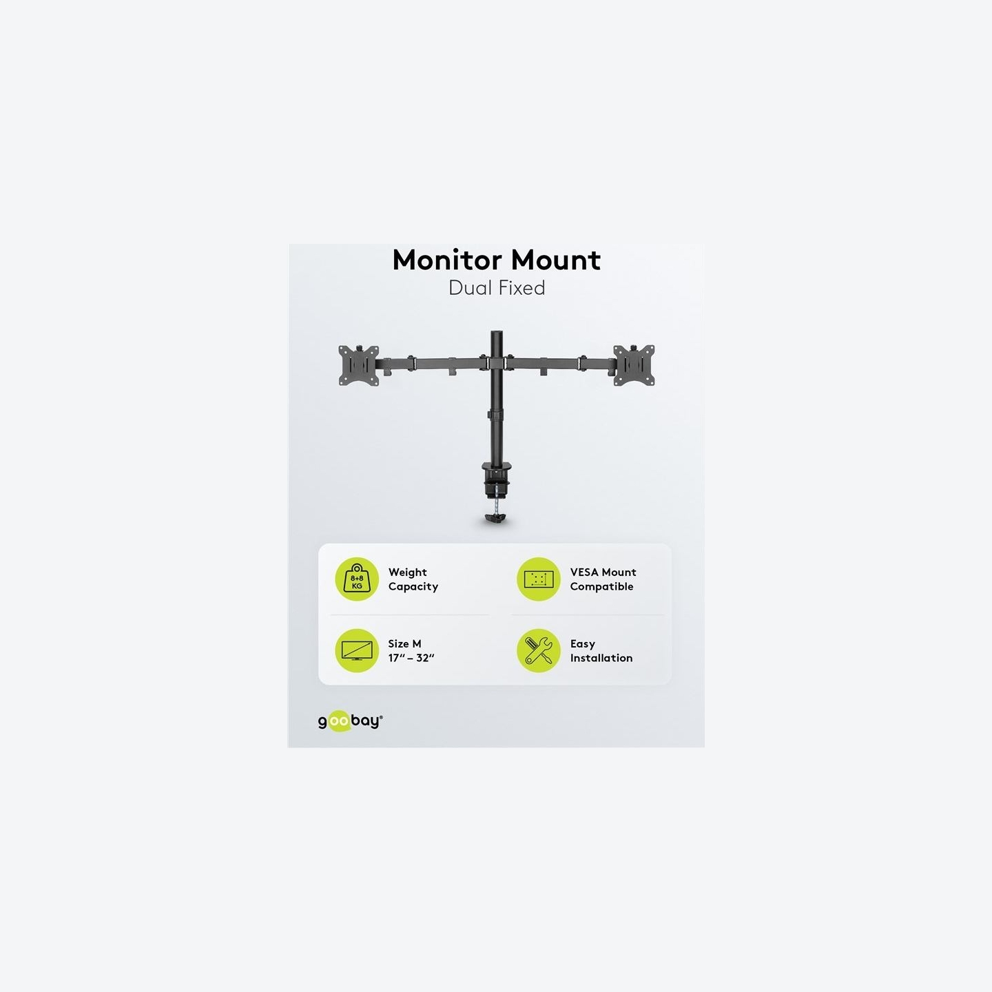 Goobay Dual Monitor Mount Flex | Swivel, Tilt, Rotation | 17-32 " | Maximum weight (capacity) 8 kg | Black