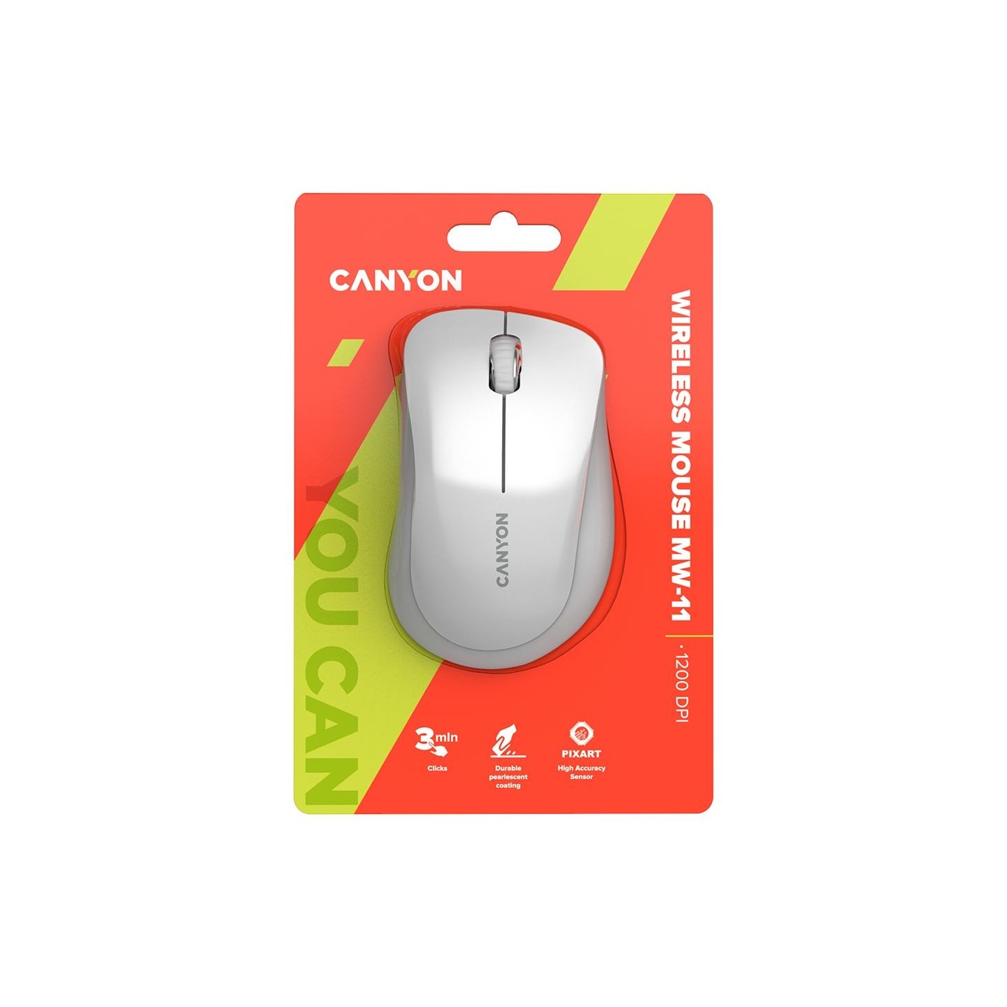 Canyon MW-11, 2.4 GHz  Wireless mouse ,with 3 buttons, DPI 1200, Battery:AAA*2pcs  ,pearl white grey67*109*38mm 0.063kg