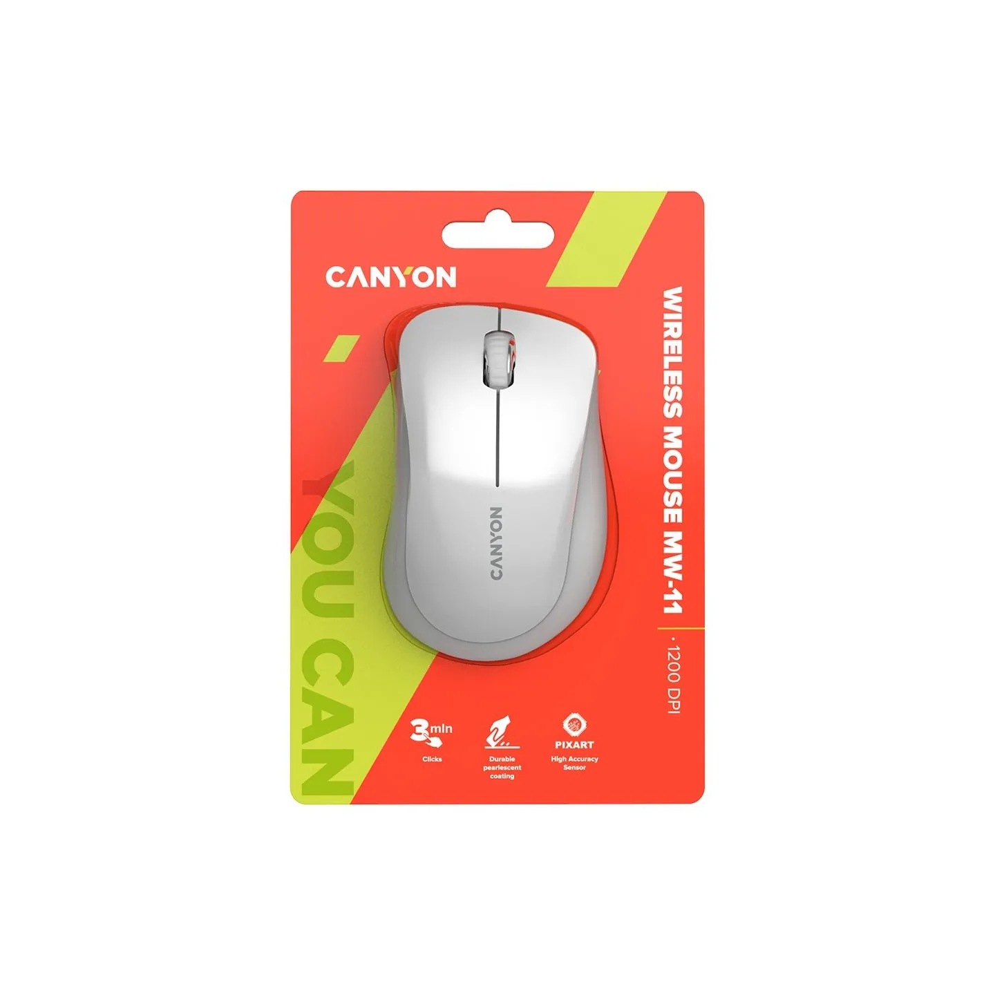 Canyon MW-11, 2.4 GHz  Wireless mouse ,with 3 buttons, DPI 1200, Battery:AAA*2pcs  ,pearl white grey67*109*38mm 0.063kg