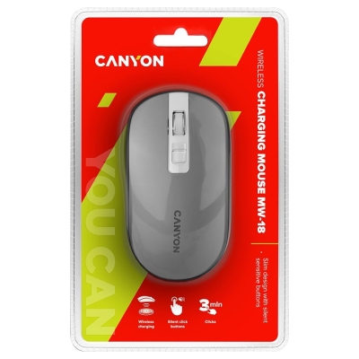 Canyon MW-18, 2.4GHz Wireless Rechargeable Mouse with Pixart sensor, 4keys, Silent switch for right/left keys,DPI: 800/1200/1600