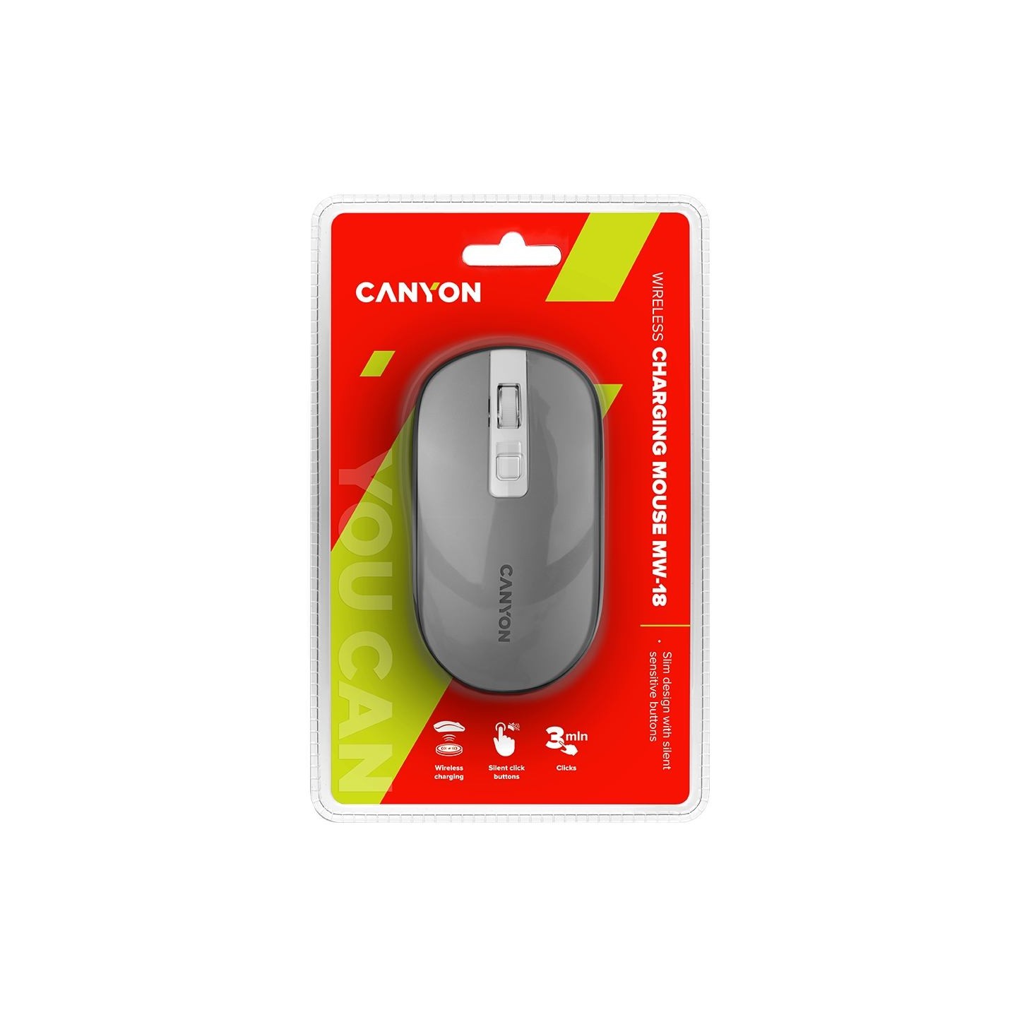 Canyon MW-18, 2.4GHz Wireless Rechargeable Mouse with Pixart sensor, 4keys, Silent switch for right/left keys,DPI: 800/1200/1600