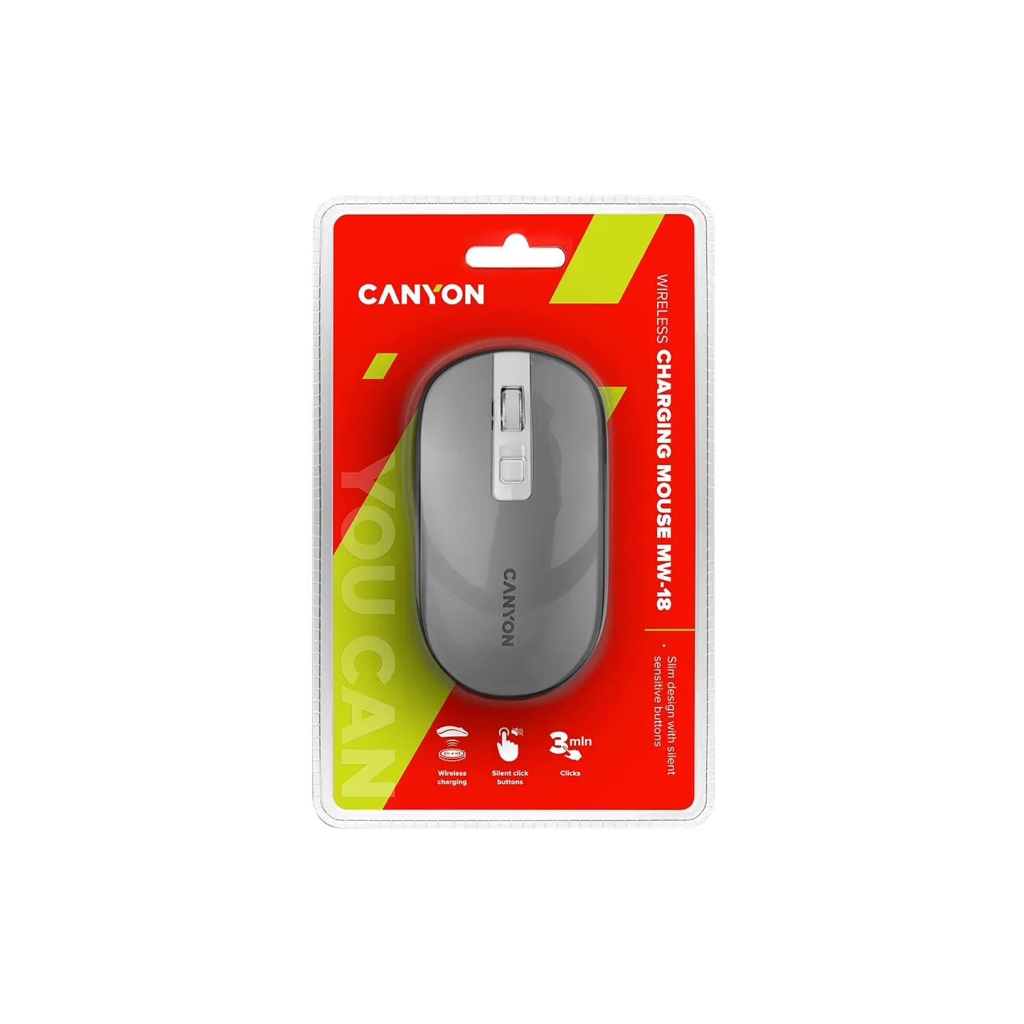 Canyon MW-18, 2.4GHz Wireless Rechargeable Mouse with Pixart sensor, 4keys, Silent switch for right/left keys,DPI: 800/1200/1600
