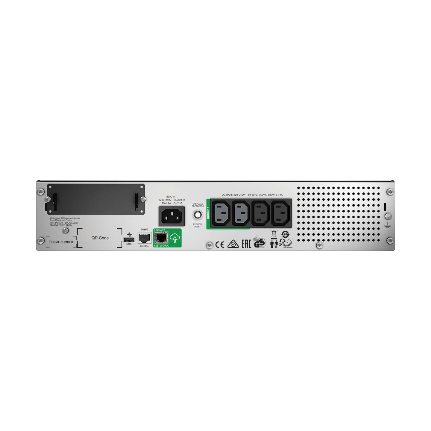 Schneider Electric Smart-UPS, Rackmount 2U, SmartConnect port+SmartSlot, AVR, LCD | SMT750RMI2UC | 750 VA | 500 W