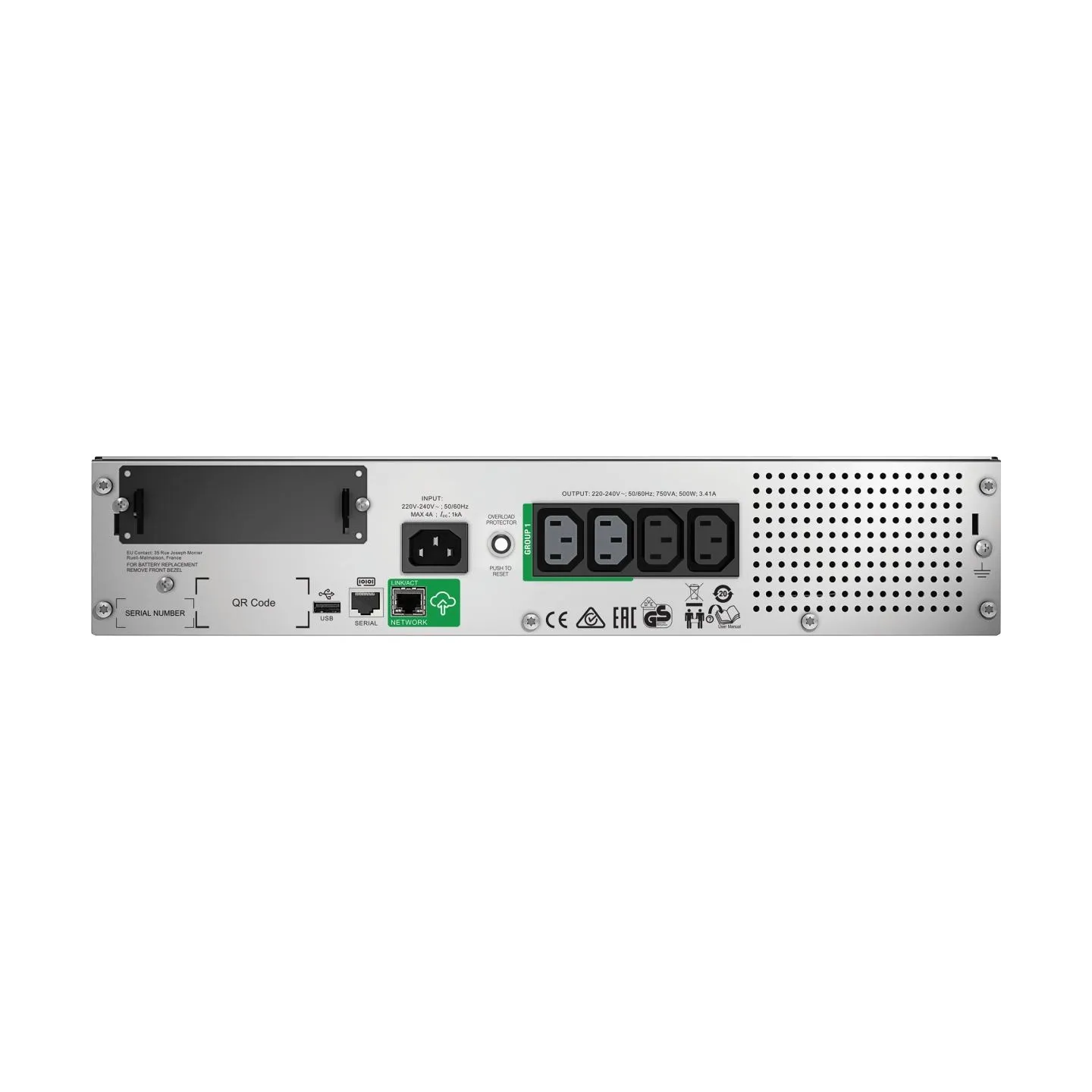 Schneider Electric Smart-UPS, Rackmount 2U, SmartConnect port+SmartSlot, AVR, LCD | SMT750RMI2UC | 750 VA | 500 W