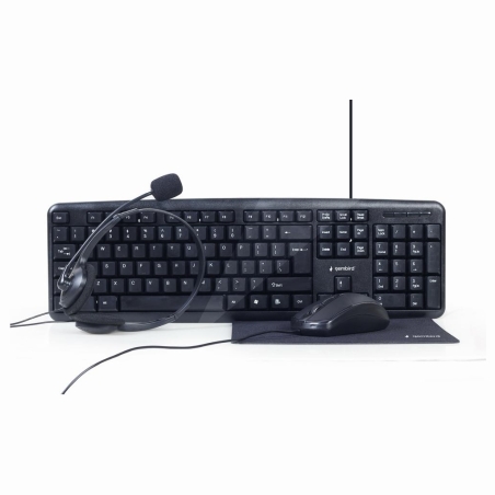 Gembird | 4-in-1 Multimedia office set | KBS-UO4-01 | Keyboard, Mouse, Pad and Headset Set | Wired | Mouse included | US | Black
