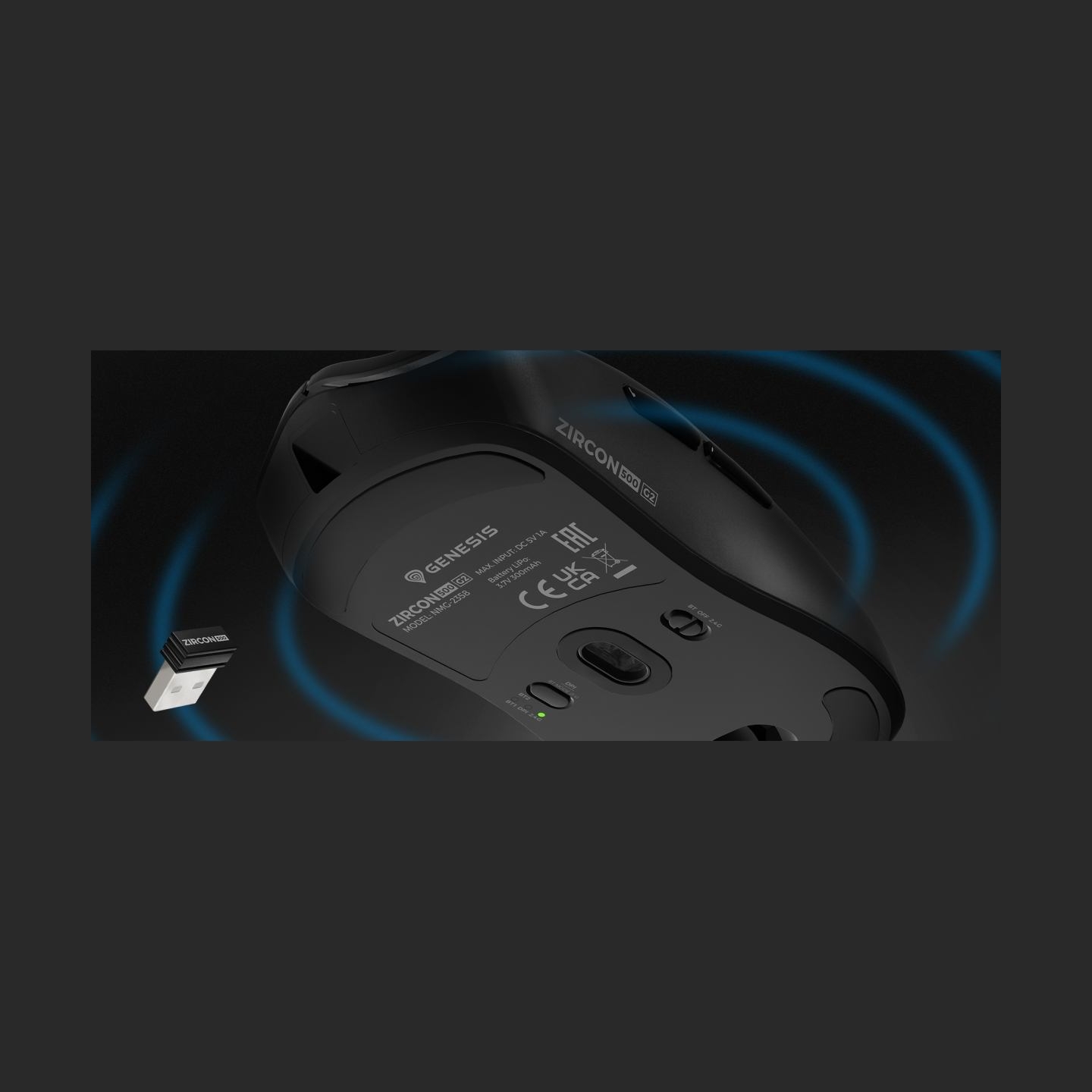 Genesis ZIRCON 500 G2 | Gaming Mouse | Wireless/Wired | 2.4 GHz, Bluetooth, USB | Black