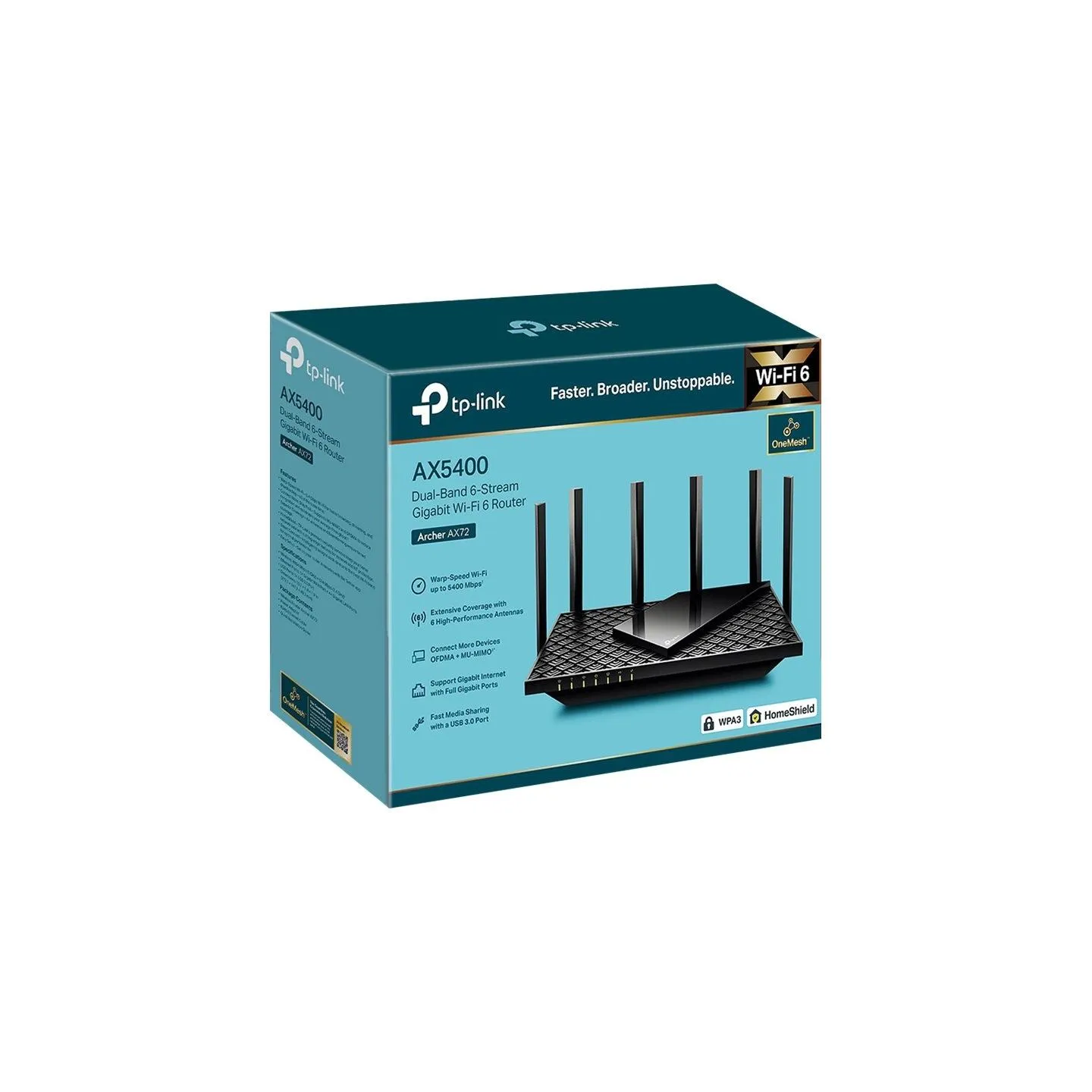Tp-Link Dual-Band Wi-Fi 6 Router | Archer AX72 | 802.11ax | 10/100 Mbit/s | Ethernet LAN (RJ-45) ports 3 | Mesh Support No | MU-