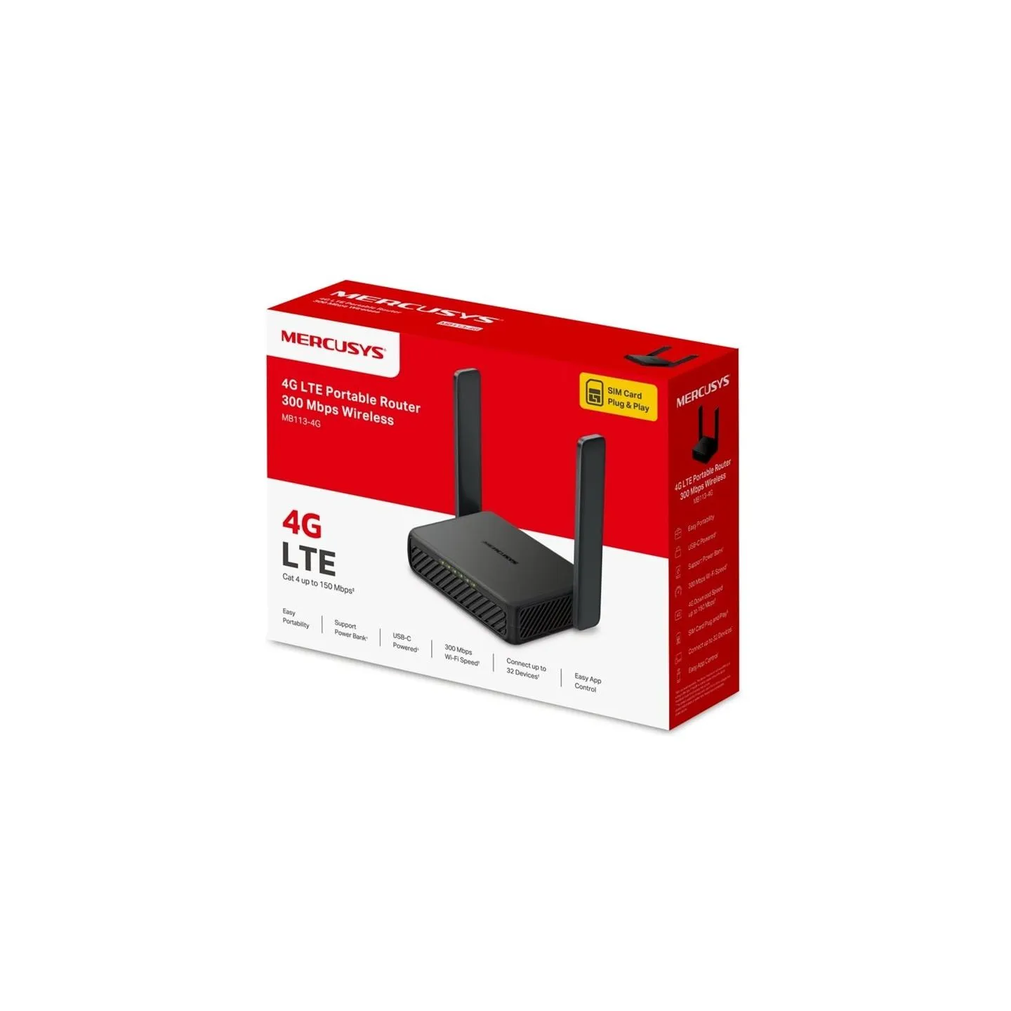 Mercusys MB113-4G | Wireless 4G LTE Portable Router | 802.11n | Ethernet LAN (RJ-45) ports 2 | 300 Mbit/s | Mesh Support No | MU