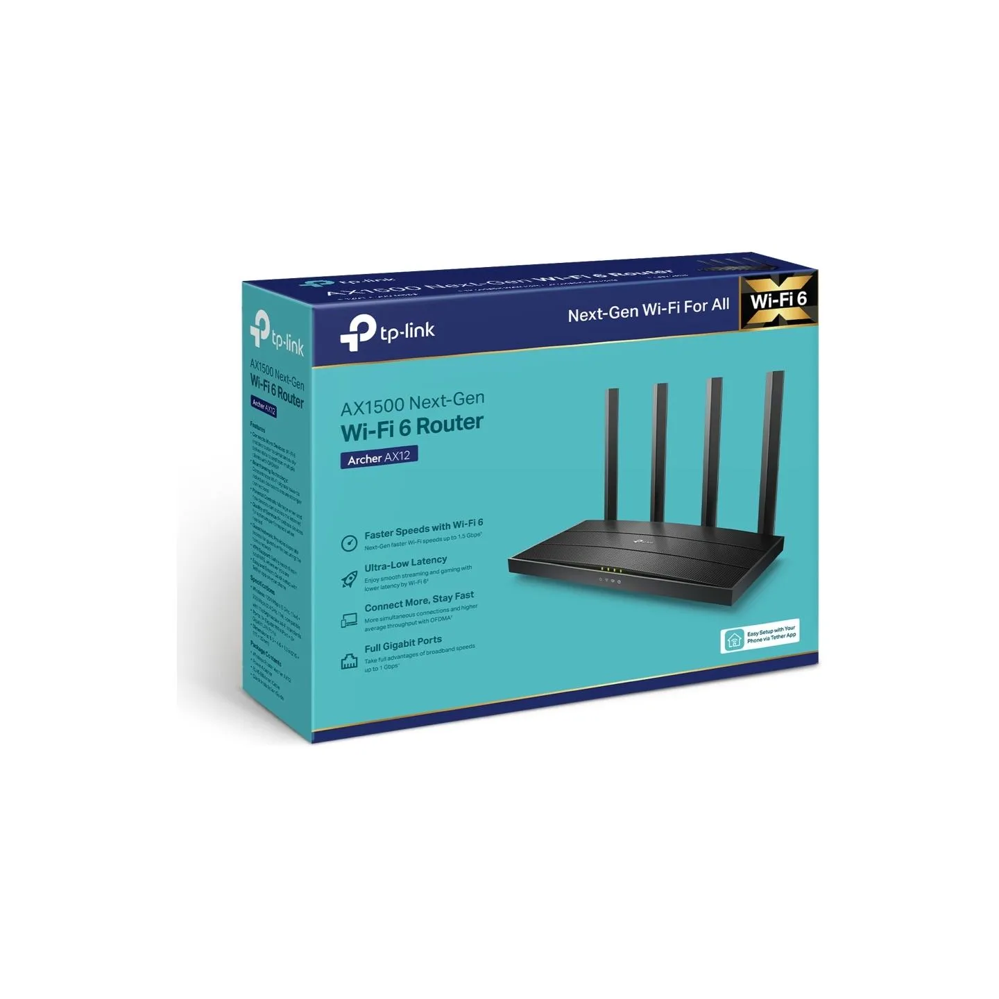 Tp-Link | Wi-Fi 6 Router | Archer AX12 | 802.11ax | 300+1201 Mbit/s | 10/100/1000 Mbit/s | Ethernet LAN (RJ-45) ports 3 | Mesh S