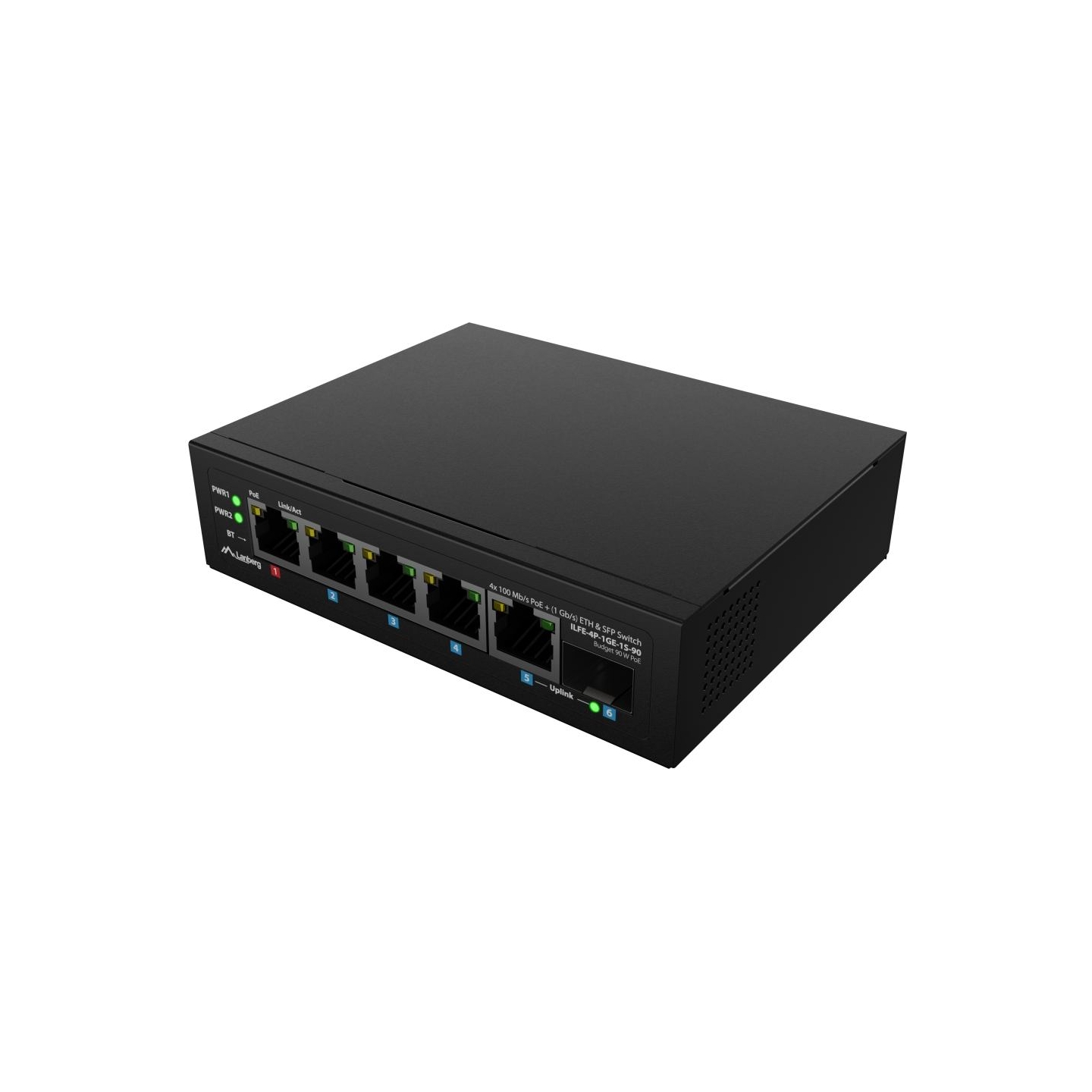 Lanberg Switch PoE 1xBT 3xAT SFP/ETH Din Unmanagment Fast Ethernet | ILFE-4P-1GE-1S-90