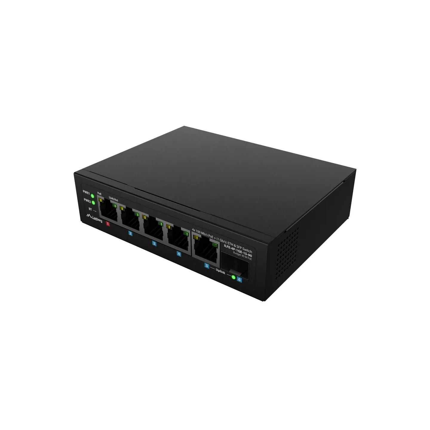 Lanberg Switch PoE 1xBT 3xAT SFP/ETH Din Unmanagment Fast Ethernet | ILFE-4P-1GE-1S-90