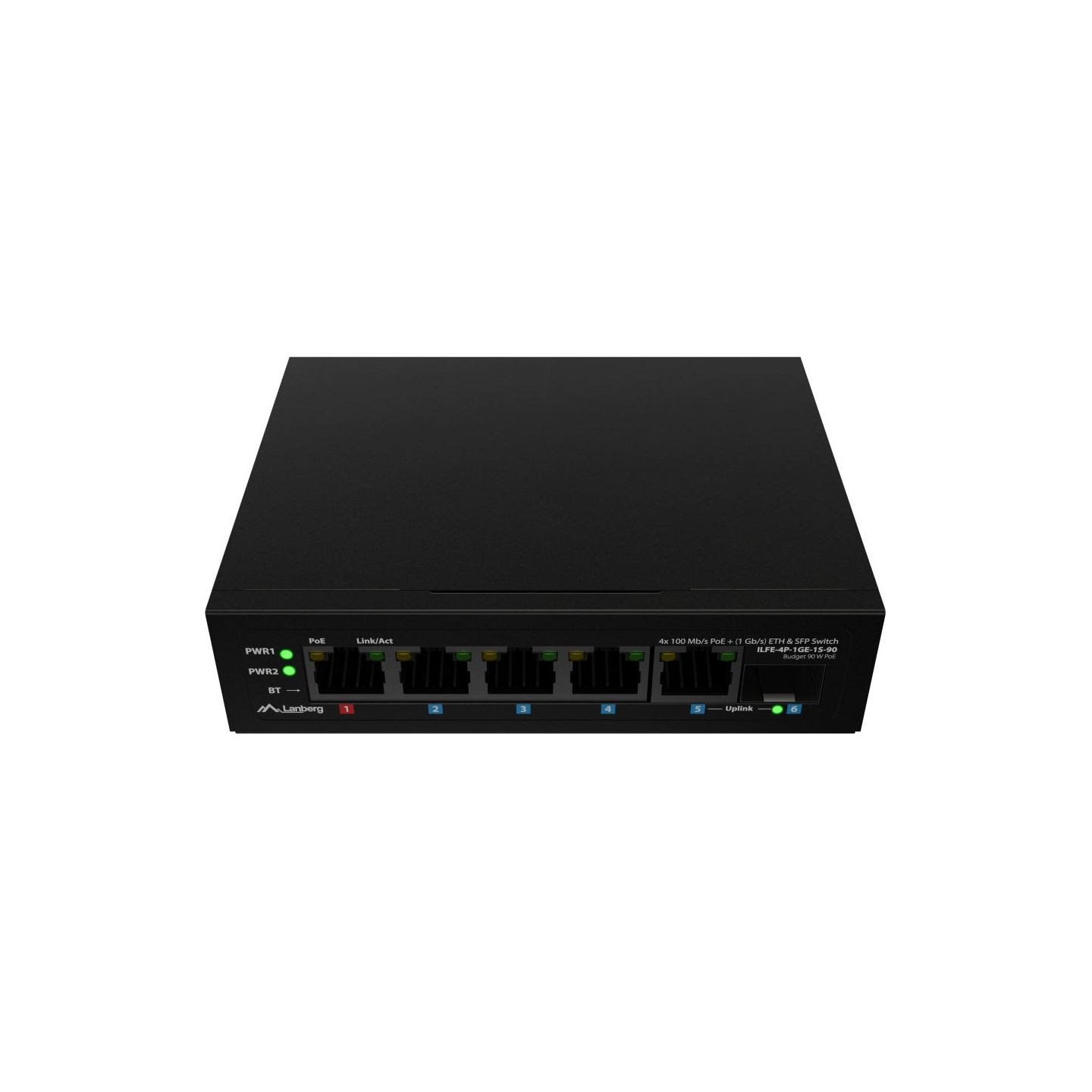 Lanberg Switch PoE 1xBT 3xAT SFP/ETH Din Unmanagment Fast Ethernet | ILFE-4P-1GE-1S-90