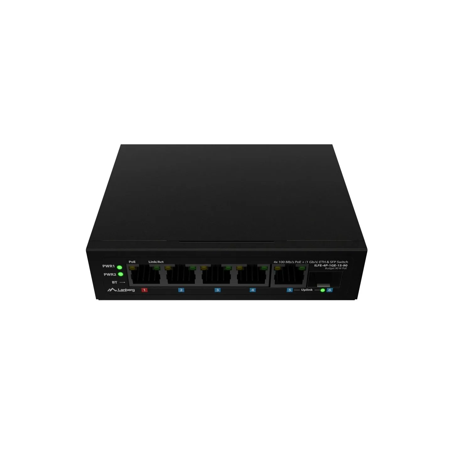 Lanberg Switch PoE 1xBT 3xAT SFP/ETH Din Unmanagment Fast Ethernet | ILFE-4P-1GE-1S-90