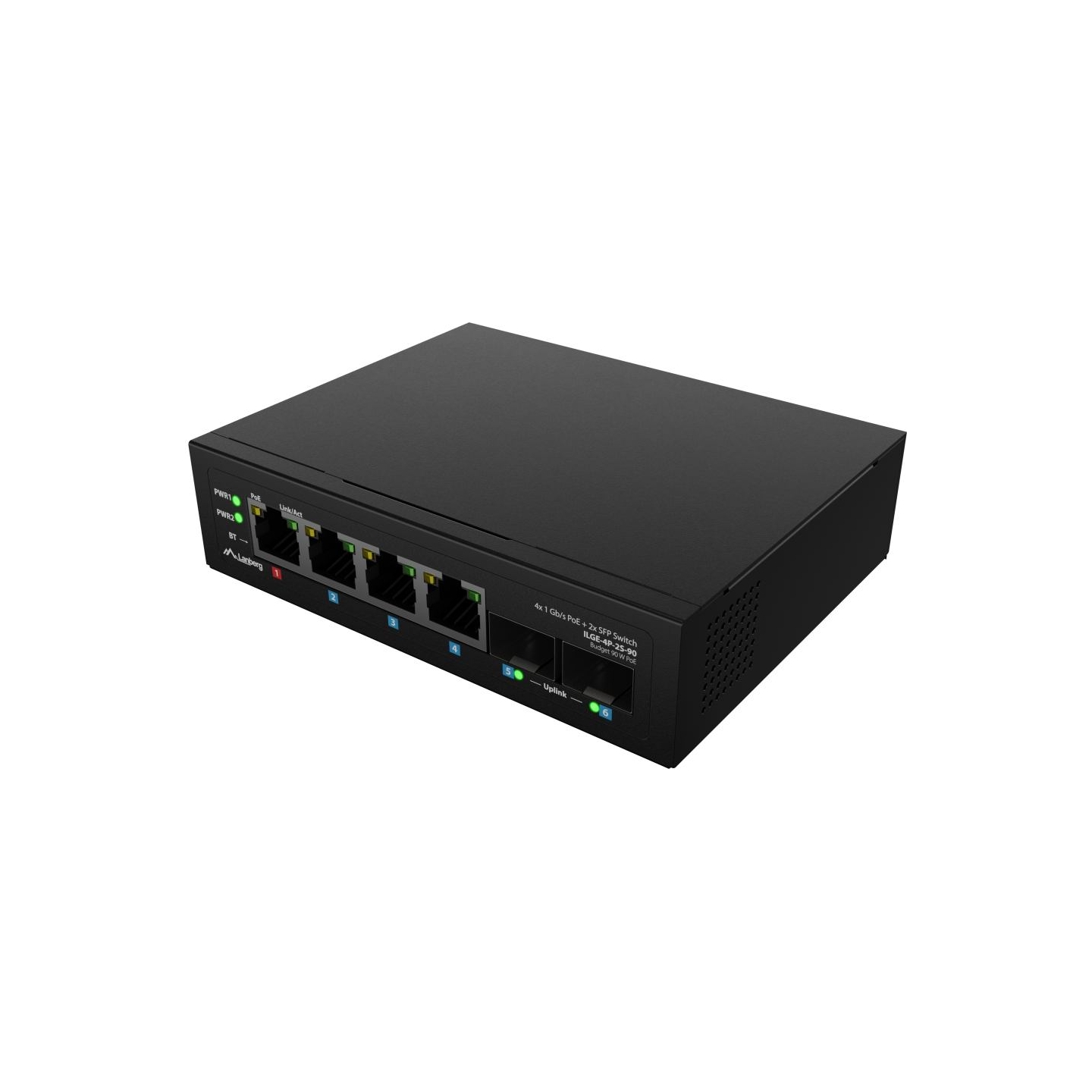 Lanberg Switch Light IndustrialPoE 1xBT 3xAT 2xSFP Din Unmanagment Gigabit Ethernet | ILGE-4P-2S-90 | Unmanaged | Din rail