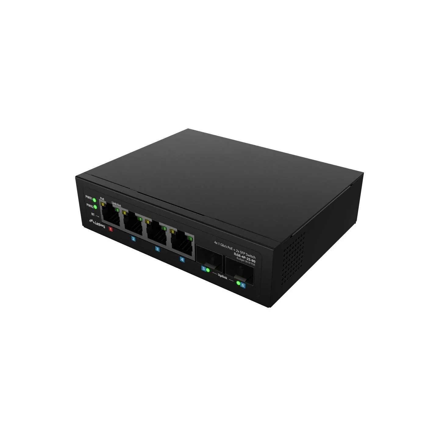 Lanberg Switch Light IndustrialPoE 1xBT 3xAT 2xSFP Din Unmanagment Gigabit Ethernet | ILGE-4P-2S-90 | Unmanaged | Din rail