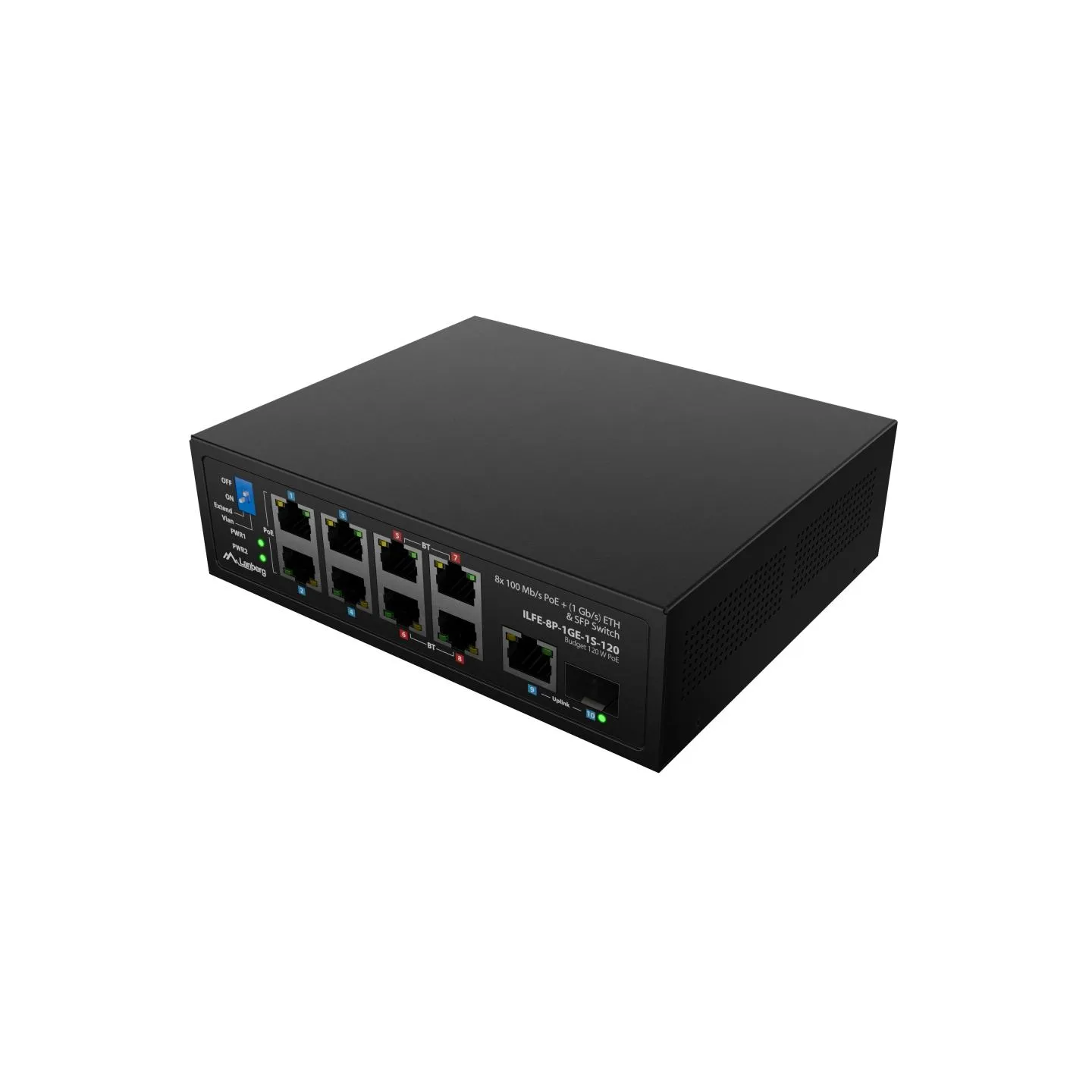 Lanberg Switch PoE 4xBT 4xAT SFP/ETH Din Unmanagment Fast Ethernet | ILFE-8P-1GE-1S-120 | Unmanaged | Din rail, Rack