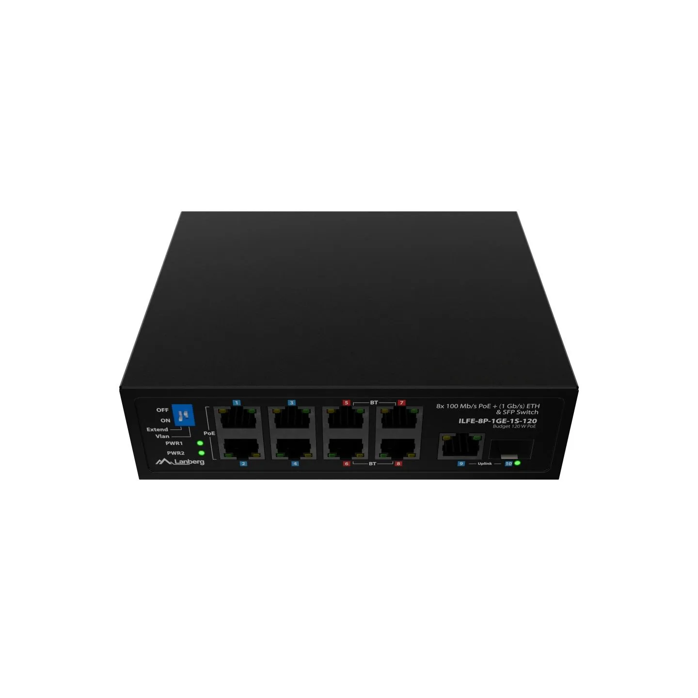 Lanberg Switch PoE 4xBT 4xAT SFP/ETH Din Unmanagment Fast Ethernet | ILFE-8P-1GE-1S-120 | Unmanaged | Din rail, Rack