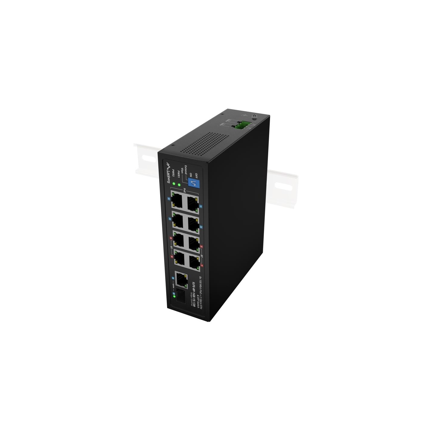 Lanberg Switch PoE 4xBT 4xAT SFP/ETH Din Unmanagment Fast Ethernet | ILFE-8P-1GE-1S-120 | Unmanaged | Din rail, Rack
