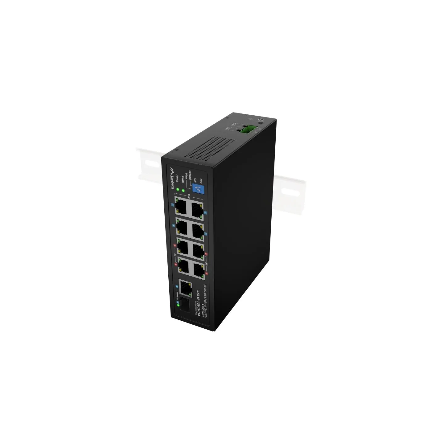 Lanberg Switch PoE 4xBT 4xAT SFP/ETH Din Unmanagment Fast Ethernet | ILFE-8P-1GE-1S-120 | Unmanaged | Din rail, Rack